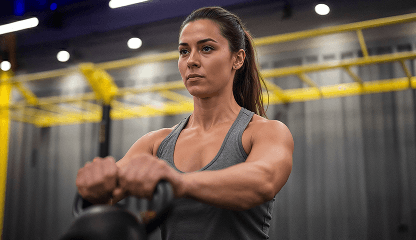 Aluna com kettlebell no treino de Smart Cross