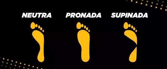 Tipos de pisada ao correr. Pisada neutra: Começa com o lado esquerdo do calcanhar e termina próximo do dedão. A parte de fora do calcanhar toca o solo e o pé faz uma rotação exagerada para dentro. Pisada pronada: Começa com o lado esquerdo do calcanhar e termina próximo do dedão. A parte de fora do calcanhar toca o solo e o pé faz uma rotação exagerada para dentro. Pisada supinada: , a pessoa utiliza mais a parte externa do pé e o dedo mínimo, e há maior esforço no calcanhar.